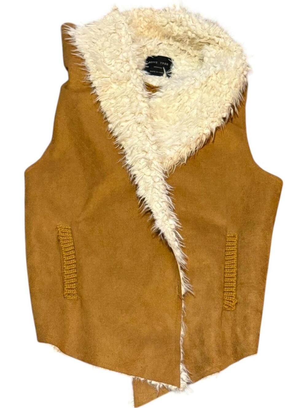 Love Tree tan faux shearling vest women’s M knit back sherpa lined